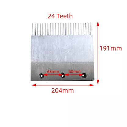 Lote de 5 unidades de peine de aluminio para escalera mecánica (4090150000), 24 dientes, longitud 204 mm, ancho 191 mm, 3 orificios.