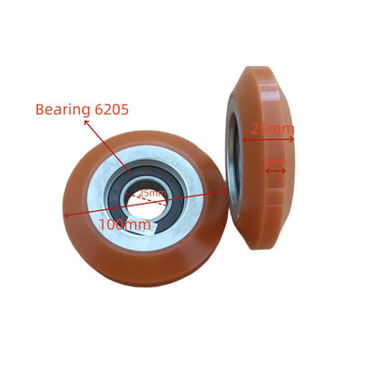 5PCS/LOT Elevator R3 High Speed Guide Shoe Roller 100*25*6205 OD 100mm W 25mm Bearing 6205 Orange Wheel Working Face W 9mm