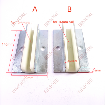 Lote de 4 zapatas guía para contrapeso de elevador DX4D (largo x ancho x alto): 140 mm, ancho x 92 mm, altura x 33 mm, para reemplazo de 10/16 mm.