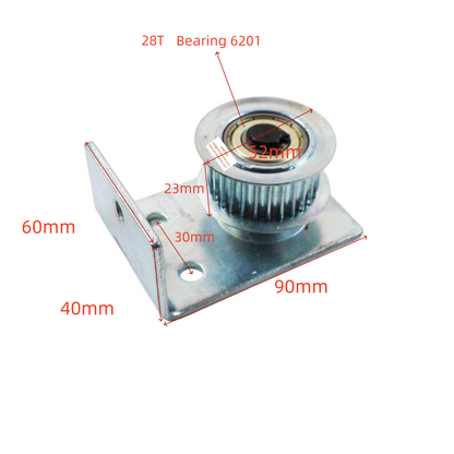 1PC/LOT Elevator Door Machine Belt Pulley 28T Roller OD 52mm 52*23*6201 L-shaped Round Hole Bracket L 90mm W 60mm H 40mm XTA3052AAN001H